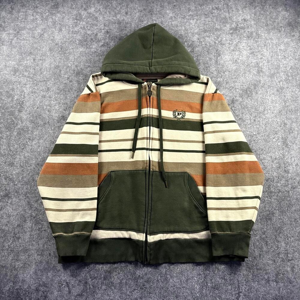 Phat Farm Phat Classics Y2K Striped Full Zip Hoodie Green Orange Men’s XL